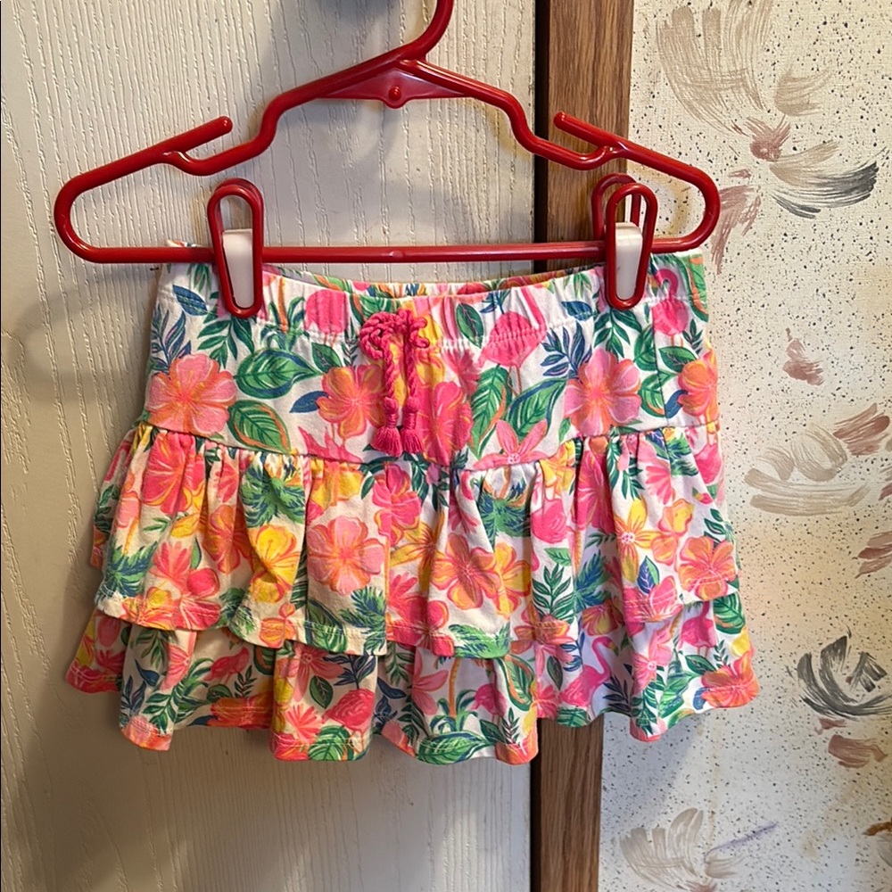Tommy Bahama Floral Ruffle Skirt - Pink, Green, Yellow with white shorts built i